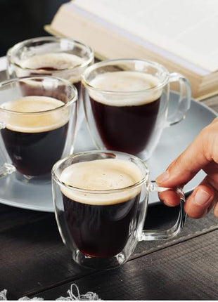 BTaT- Espresso Cups, Espresso Coffee Cups, Set of 4 (5 oz, 150 ml), Glass Coffee Mugs, Double Wall Glass Cups, Cappuccino Cups, Latte Cups, Latte Mug, Clear Coffee Cup, Espresso Glass, Glass Tea Cups