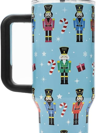 Bioworld Nutcrackers Vacuum Insulated 40 Oz. Stainless Steel Tumbler with Reusable Straw & Leak-Proof Lid, Easy Carry Handle for Travel or Home