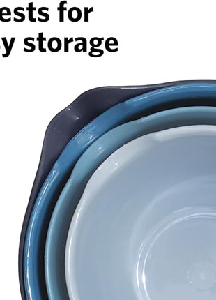 Glad Mixing Bowls with Pour Spout, Set of 4 - Nesting Plastic Bowls (1.2qt, 1.9qt, 2.8qt, and 3qt with Handle) - Non Slip Base, Dishwasher Safe Kitchen Cooking and Baking Supplies, Blue