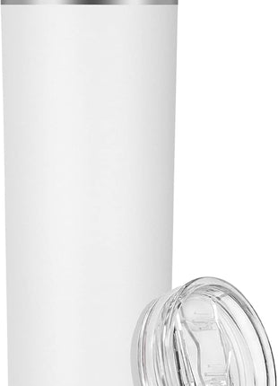 VEGOND Stainless Steel Skinny Tumbler, 20 oz Vacuum Insulated Tumbler with Lid and Straw, Double Wall Coffee Cup, Travel Mug for Cold Hot Drinks, White 1 Pack