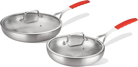 DELARLO Tri-ply Stainless Steel Frying Pan Set with Lid 10" 12" large Skillets Induction Chef's Pan,Pots and Pans Set Kitchen Cookware Set Dishwasher and Oven Safe