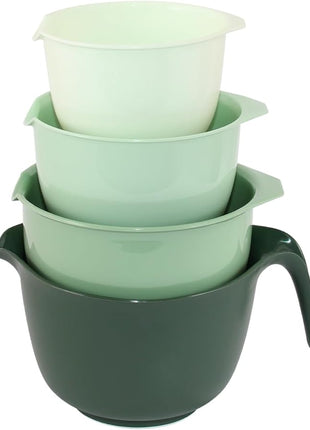 Glad Mixing Bowls with Pour Spout, Set of 4 - Nesting Plastic Bowls (1.2qt, 1.9qt, 2.8qt, and 3qt with Handle) - Non Slip Base, Dishwasher Safe Kitchen Cooking and Baking Supplies, Green
