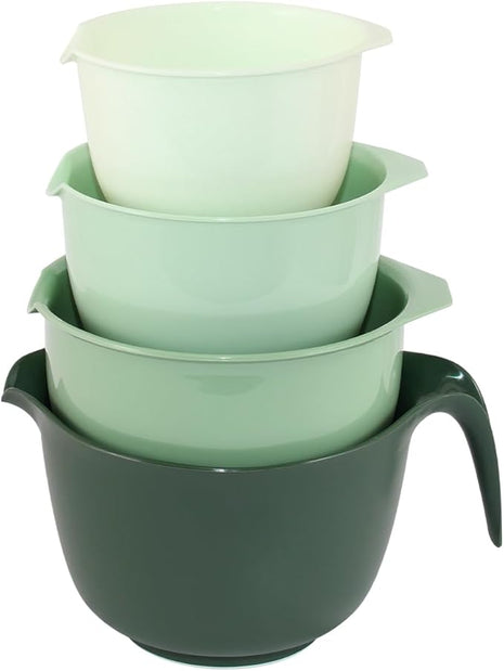 Glad Mixing Bowls with Pour Spout, Set of 4 - Nesting Plastic Bowls (1.2qt, 1.9qt, 2.8qt, and 3qt with Handle) - Non Slip Base, Dishwasher Safe Kitchen Cooking and Baking Supplies, Green