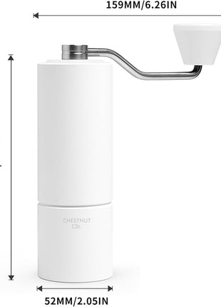 TIMEMORE Chestnut C3S Manual Coffee Grinder with CNC Stainless Steel Conical Burr Capacity 25g, Internal Adjustable Setting, Double Bearing Positioning for Travel, Camping, White