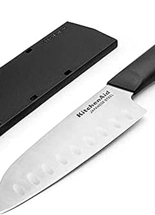 KitchenAid Classic Santoku Knife with Custom-Fit Blade Cover, 5-inch, Sharp Kitchen Knife, High-Carbon Japanese Stainless Steel Blade, Black