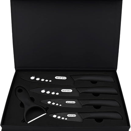 Kitchen Ceramic Knife Set Professional Knife With Sheaths, Super Sharp Rust Proof Stain Resistant (6" Chef Knife, 5" Utility Knife, 4" Fruit Knife, 3" Paring Knife, One Peeler)