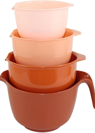Glad Mixing Bowls with Pour Spout, Set of 4 - Nesting Plastic Bowls (1.2qt, 1.9qt, 2.8qt, and 3qt with Handle) - Non Slip Base, Dishwasher Safe Kitchen Cooking and Baking Supplies, Rust