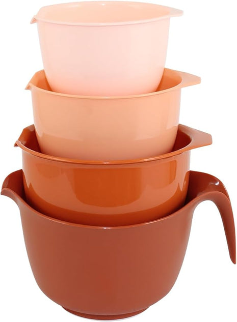 Glad Mixing Bowls with Pour Spout, Set of 4 - Nesting Plastic Bowls (1.2qt, 1.9qt, 2.8qt, and 3qt with Handle) - Non Slip Base, Dishwasher Safe Kitchen Cooking and Baking Supplies, Rust