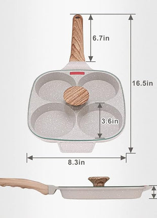 Egg Pan, Egg Frying Pan with Lid Nonstick 4 Cups Pancake Pan Fried Egg Pan for Breakfast, Gas Stove & Induction Compatible (White)