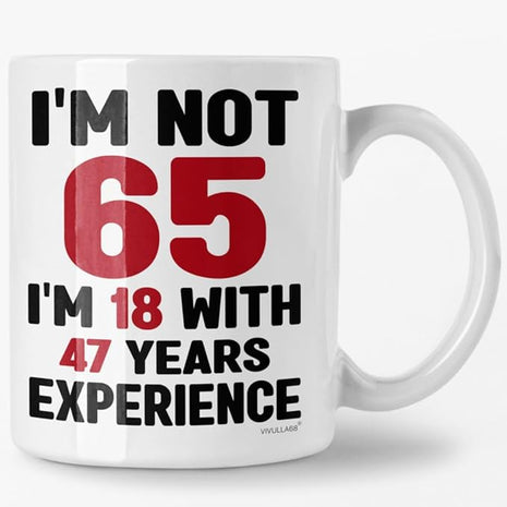 Vivulla68 65th Birthday Mug 11oz - 65th Birthday Gifts for Women Men - 65 Year Old Birthday Gifts Ideas for Him, Her, Woman, Man - Happy Funny Gift Present Coffee Cup - Turning Age 65