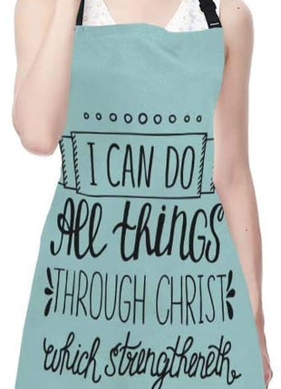 EKOBLA Bible Verse Aprons With I Can Do All Things Through Christ Christian Lettering Quote Waterproof Resistant Chef Cooking Kitchen BBQ Adjustable Aprons for Women Men 27x31 Inch