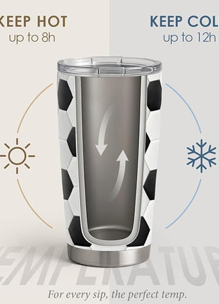SANDJEST Soccer Tumbler 20oz Stainless Steel Insulated, Travel Coffee Cup, Sport Tumblers Gifts for Soccer Lovers, Men Women, Coach, Birthday, Christmas