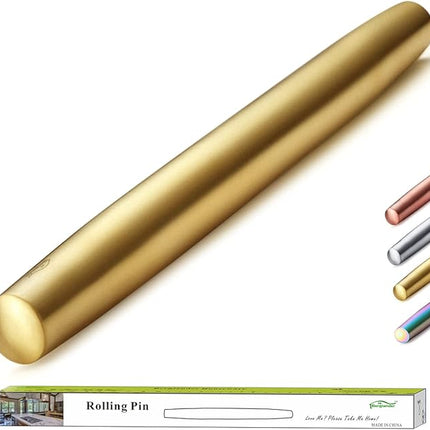 Berglander Gold Rolling Pin, 16.7 Inches Stainless Steel Matte Finish With Gold Titanium Plating Rolling Pin For Baking, Pizza, Dough, Pie, Cookie, Essential Kitchen Utensil Gift Ideas For Bakers.
