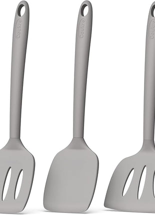 Coukre 3 Pack Silicone Spatula Set, High Heat Resistant, BPA-Free, Fish Spatula, Solid & Slotted Turner for Non-Stick Pans, Flipping Eggs, Pancakes, Fish, Burgers (3, PureGray)