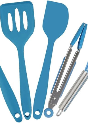 Mini Kitchen Utensil Set - Five-Piece Set, Tiny Silicone Kids Kitchen Tools - Whisk, Tongs, Spoon, Slotted Spatula - Blue