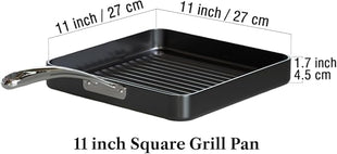 Cooks Standard Nonstick Square Grill Pan 11 x 11-Inch, Hard Anodized Grilling Skillet Pan Cookware for Camping, Home Use