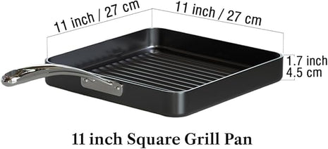 Cooks Standard Nonstick Square Grill Pan 11 x 11-Inch, Hard Anodized Grilling Skillet Pan Cookware for Camping, Home Use