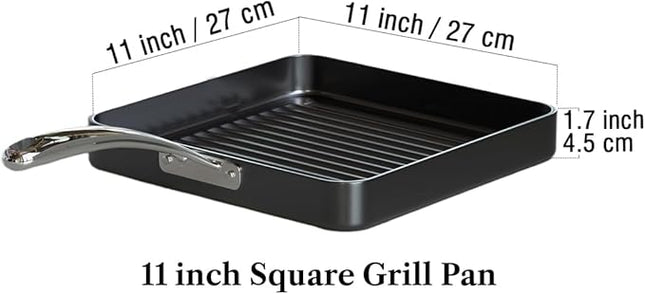 Cooks Standard Nonstick Square Grill Pan 11 x 11-Inch, Hard Anodized Grilling Skillet Pan Cookware for Camping, Home Use