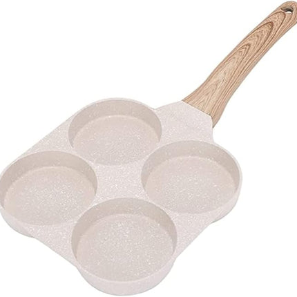 Fried Egg Pan, Egg Frying Pan 4 Cups Egg Poacher Pan Nonstick Mini Pancake Pan Burger Maker for Breakfast, Aluminum Alloy (White)