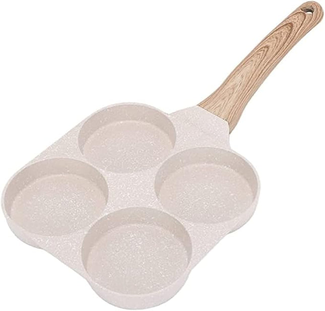 Fried Egg Pan, Egg Frying Pan 4 Cups Egg Poacher Pan Nonstick Mini Pancake Pan Burger Maker for Breakfast, Aluminum Alloy (White)