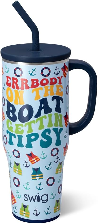 Swig Life 40oz Mega Mug, 40oz Tumbler with Handle and Straw, Extra Large Insulated Tumblers, Cup Holder Friendly Travel Mug (Errbody Boat)