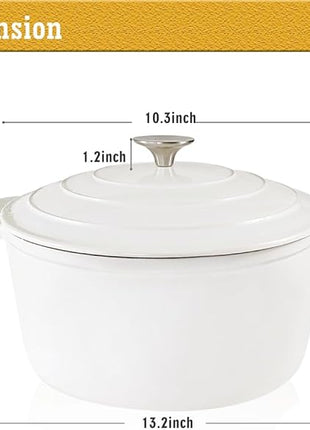 Dutch Oven,Cast Iron Dutch Ovens,Dutch Oven Pot with Lid,5 QT Enamel Dutch Pot,Dutch Ovens with Dual Handles,Cast Iron Pot for Braiser,Cooking,Gifts for Family,White