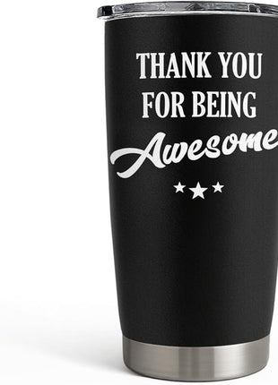 SANDJEST Thank You for Being Awesome Tumbler Gift Set - Birthday, Christmas, Appreciation Inspirational Gifts for Women, Men, Coworkers - 20oz Stainless Steel Insulated Coffee Travel Mug