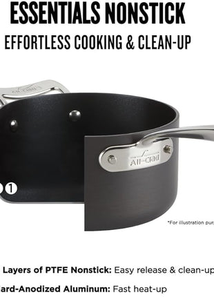 All-Clad Essentials Hard Anodized Nonstick Fry Pan Set 2 Piece, 8, 10,5 Inch Oven Broiler Safe 500F, Lid Safe 350F Pots and Pans, Cookware Black