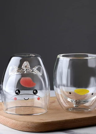 Unicorn Mug Cute Mugs Glass Double Wall Insulated Glass Espresso Cup, Coffee Cup, Tea Cup, Milk Cup, Kawaii Gifts, for women girls friends, Christmas Birthday (Unicorn)