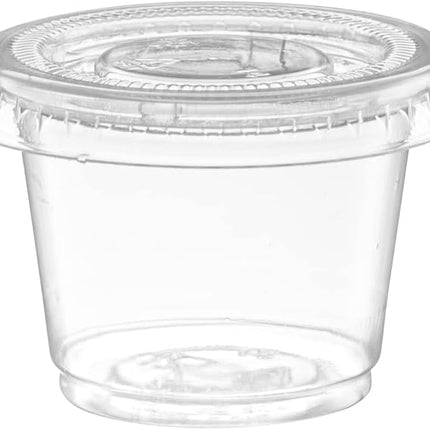 (1 oz - 100 Sets) Clear Diposable Plastic Portion Cups With Lids, Small Mini Containers For Portion Controll, Jello Shots, Meal Prep, Sauce Cups, Slime, Condiments,