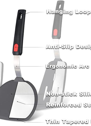 Tenta tenta kitchen Silicone Turner Wide Pancake Spatula Pizza Peel Kitchen Utensil Nonstick Cookware Safe Kitchen Flipper for Griddle Cooking and Baking- 600°F Heat-Resistant Rubber Egg Spatulas.