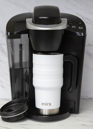 MIRA 20 oz Insulated Travel Mug - Stainless Steel Coffee Cup with Spill-Proof Flip Lid & Handle - Hot/Cold Car Tumbler - Sand