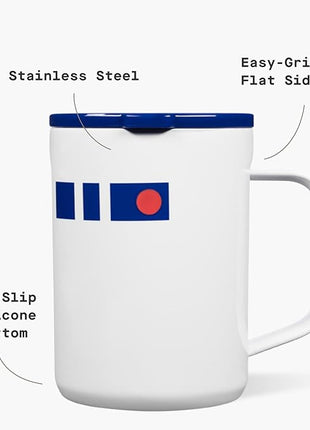 Corkcicle Classic Coffee Mug - Triple Insulated Stainless Steel for Travel - Shatter-Proof Lid - Keeps Drink Hot Over 3 Hours - Holiday Mug Gift - Great for Gifting Warmth - 16 oz - R2-D2