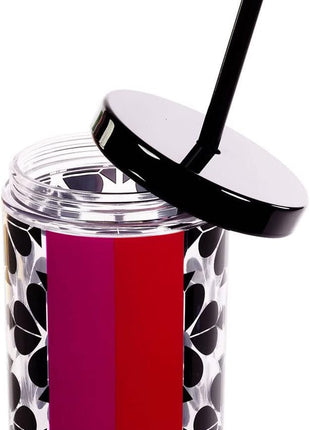 kate spade new york Acrylic Tumbler with Lid and Straw, 24 oz Tumbler, Slim Double Wall Tumbler, Spade Flower Stripe