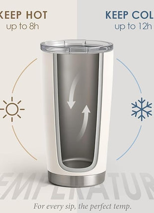 SANDJEST Beige Tumbler 20oz Stainless Steel Double Wall Vacuum Insulated, Travel Coffee Cup, Gifts for Men Women Birthday Christmas