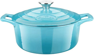 La Cuisine Enameled Cast Iron Dutch Oven Casserole Dish Pot with Lid, 2.1 QT 7.8" /20cm Dia. Internal Matte Black Enamel Coating, 2-tone Teal Enamel Exterior, Oven Safe up to 500° F for bread baking