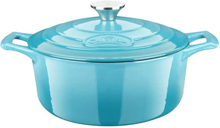 La Cuisine Enameled Cast Iron Dutch Oven Casserole Dish Pot with Lid, 2.1 QT 7.8" /20cm Dia. Internal Matte Black Enamel Coating, 2-tone Teal Enamel Exterior, Oven Safe up to 500° F for bread baking
