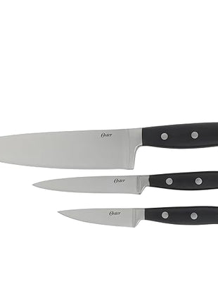 Oster Ginley 3 Piece High Carbon Stainless Steel Cutlery Set w/ABS Triple Riveted Forged Handle (Chef, Utility, Pairing Knife)