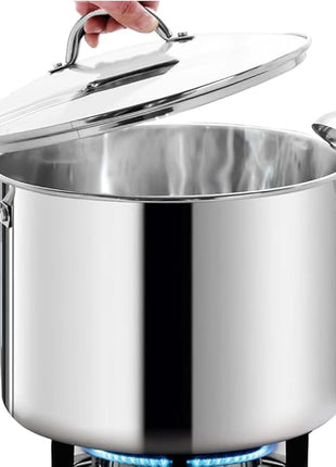 HOMICHEF 12 Quart LARGE Stock Pot with Glass Lid - NICKEL FREE Stainless Steel Healthy Cookware Stockpots with Lids 12 Quart - Mirror Polished Induction Pot - Commercial Grade Soup Cooking Pot