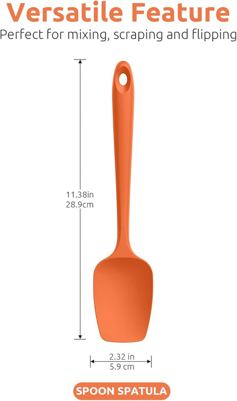 U-Taste Silicone Spoon Spatula Set, 600ºF High Heat Resistant Food Grade Flexible Rubber Scraper, Integrated Cooking Mixing Baking Kitchen Utensils Set of 3 for Nonstick Cookware (Orange)