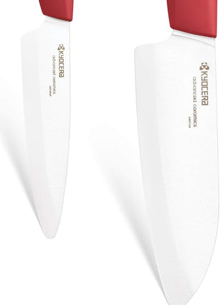 Kyocera Revolution Series 2-Piece Ceramic Knife Set: 5.5-inch Santoku Knife and a 4.5-inch Utility Knife, Red Handles with White Blades