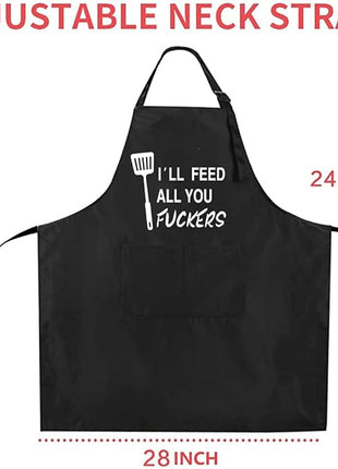ZOORON Funny Black Chef Aprons for Men Adjustable BBQ Grill Kitchen Cooking Aprons with Pockets, Grill Accessories