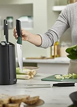 Joseph Joseph Elevate Knives 5-piece Carousel Set, Japanese Stainless Steel Knife Block - Editions - Sage Green and Black