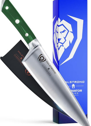 Dalstrong Chef Knife - 8 inch Blade - Gladiator Series - Forged High Carbon German Steel - Razor Sharp Kitchen Knife - Professional Full Tang Knives - Army Green Handle ABS - Sheath - NSF Certified