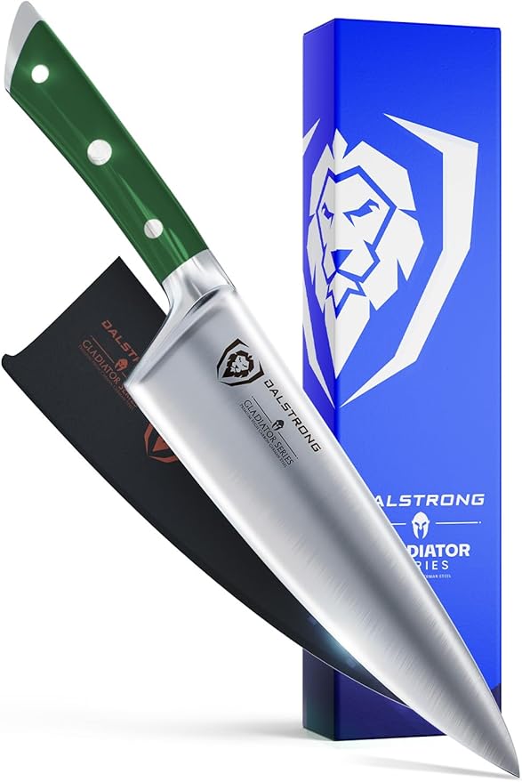 Dalstrong Chef Knife - 8 inch Blade - Gladiator Series - Forged High Carbon German Steel - Razor Sharp Kitchen Knife - Professional Full Tang Knives - Army Green Handle ABS - Sheath - NSF Certified