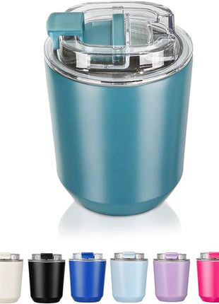 Puraville Insulated Tumblers with Lid, 10 oz Travel Coffee Mug Stainless Steel Vacuum Cup, Leak Proof Reusable Double Walled Coffee Tumbler for Iced and Hot Drinks, Peacock Blue