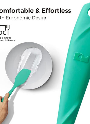 Kitchen Mama WaltzGrip Platinum Silicone Scraping Spatula: Heat Resistant, Seamless, Non Stick for Frying Pan Cookware, Safe, Flexible Bowl Scraper - Ideal for Mixing, Baking, Stirring (Teal)