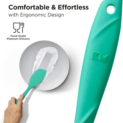 Kitchen Mama WaltzGrip Platinum Silicone Scraping Spatula: Heat Resistant, Seamless, Non Stick for Frying Pan Cookware, Safe, Flexible Bowl Scraper - Ideal for Mixing, Baking, Stirring (Teal)