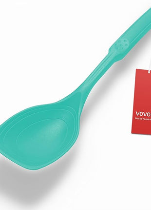 Large Silicone Cooking Spoon, Non-Stick Solid Spoon with Deep Blow and Measurement Mark for Mixing, Serving, Draining, Scooping, Scraping, Heat Resistant Kitchen Utensils, Teal