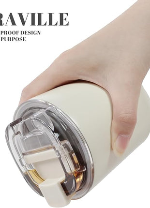 Puraville Insulated Tumblers with Lid, 10 oz Travel Coffee Mug Stainless Steel Vacuum Cup, Leak Proof Reusable Double Walled Coffee Tumbler for Iced and Hot Drinks, Cream